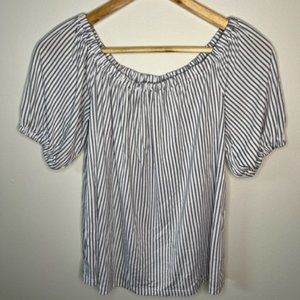 Loft, Navy Blue and White Striped Top, Petite Size 2